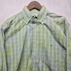 Lacoste Men's Regular Fit Gingham‎ Green Checkered Button Up Long Sleeve Size 44